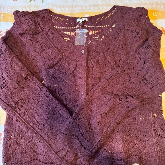 Ultra Pink Sweaters - Ultra Pink Burgundy Crochet Sweater